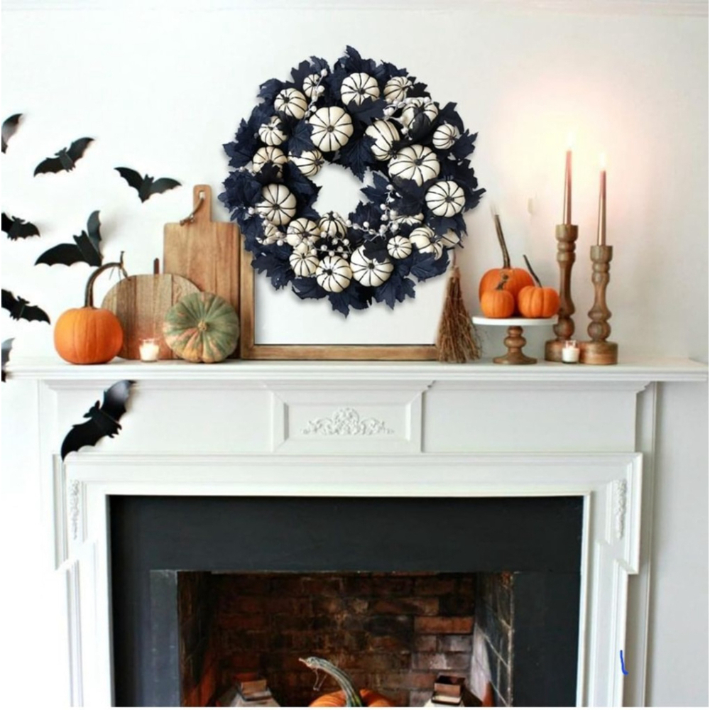 Black & White Pumpkin Halloween Wreath One Size 22in